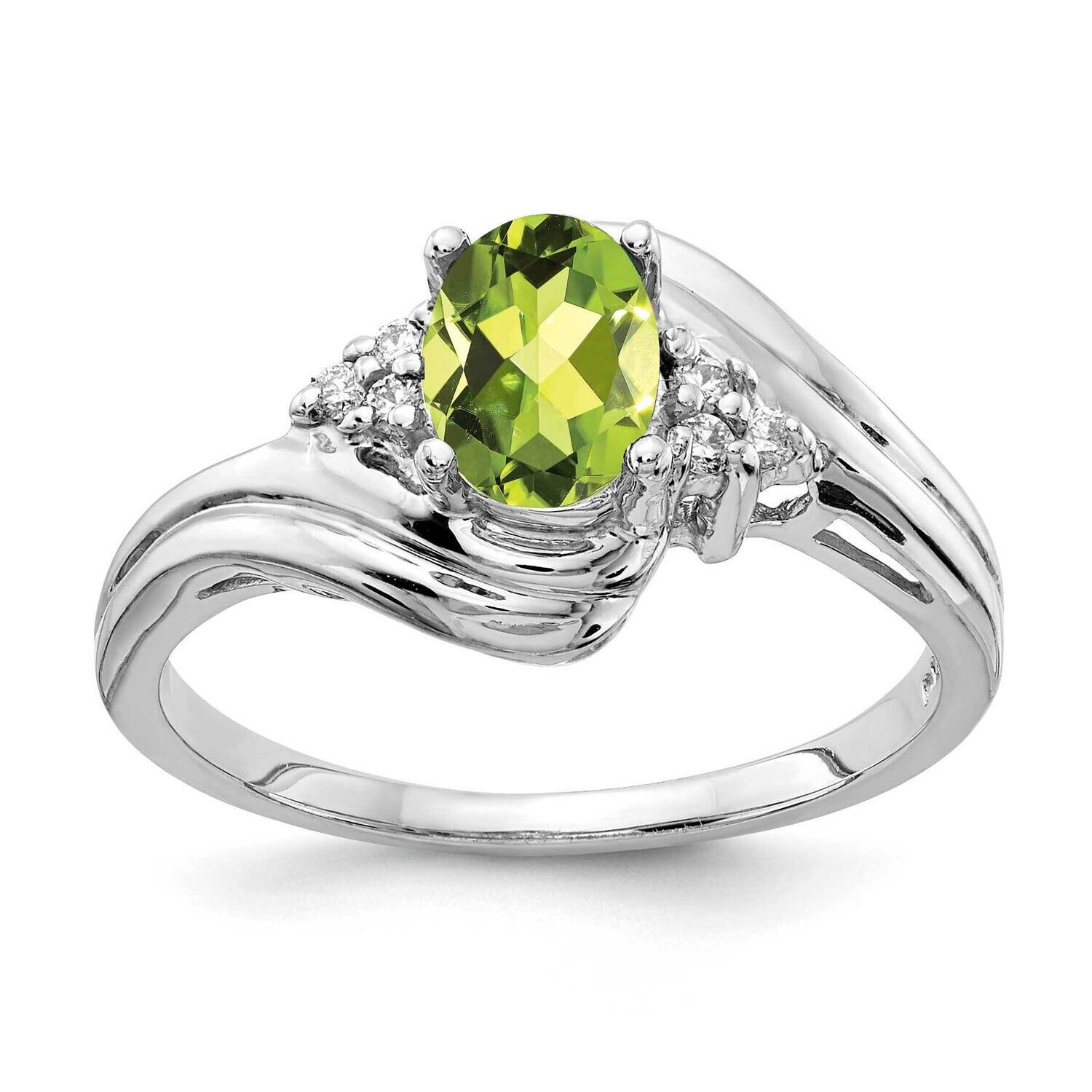 7x5mm Oval Peridot Checker Diamond Ring 14k White Gold Y2222PE_AA, MPN: Y2222PE_AA, 883957554259