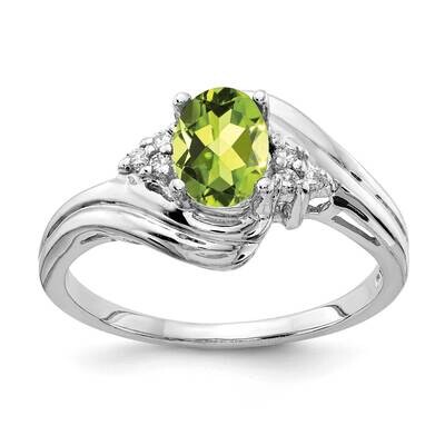 7x5mm Oval Peridot Checker Diamond Ring 14k White Gold Y2222PE_AA, MPN: Y2222PE_AA, 883957554259