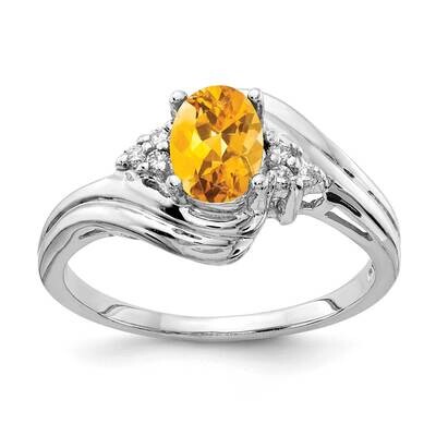 7x5mm Oval Citrine Checker Diamond Ring 14k White Gold Y2222CI_AA, MPN: Y2222CI_AA, 883957551333