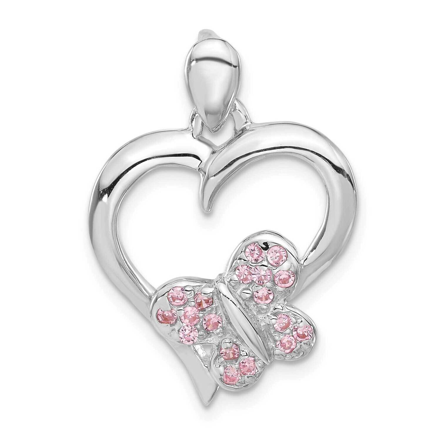 Heart with Pink CZ Butterfly Pendant Sterling Silver QC4553