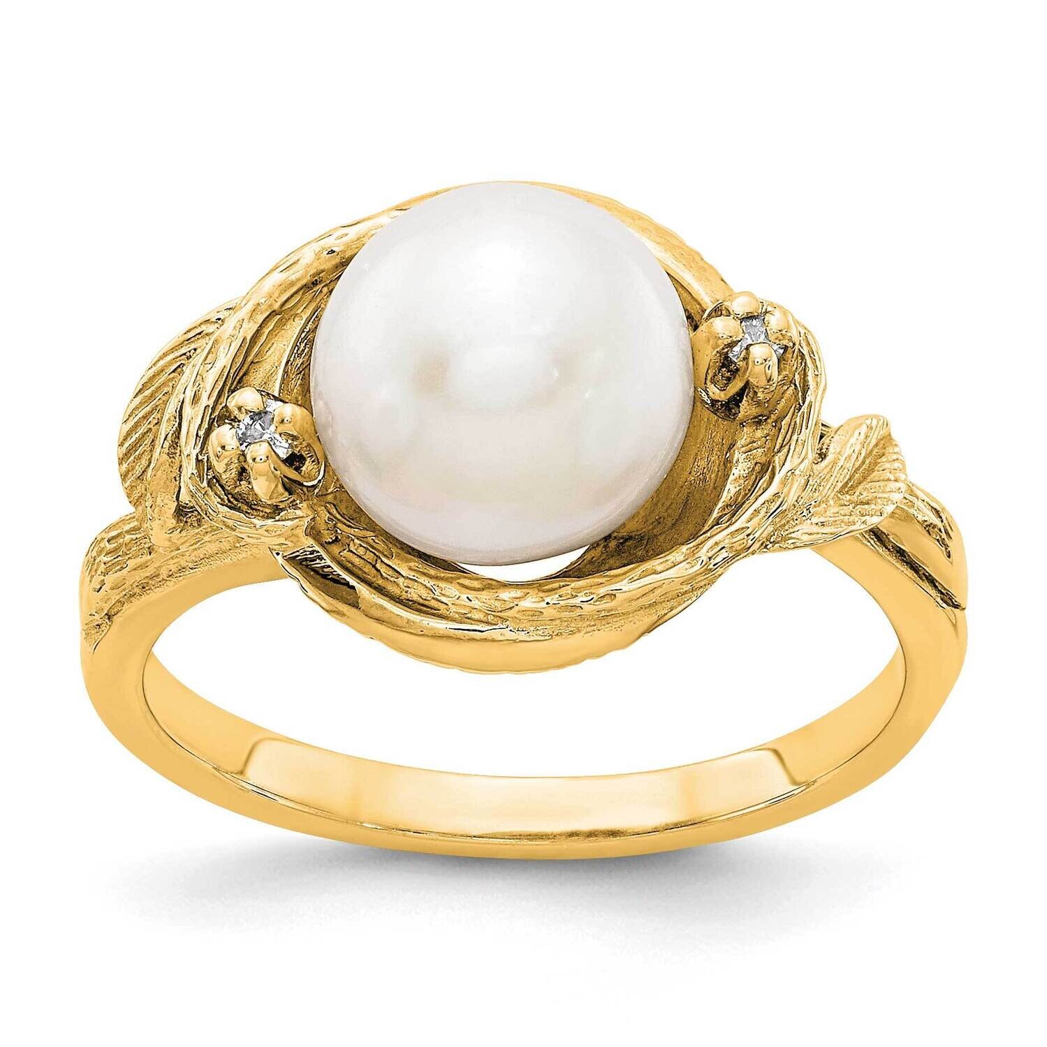 7.5mm Cultured Pearl Diamond ring 14k Gold Y4382PL/AA