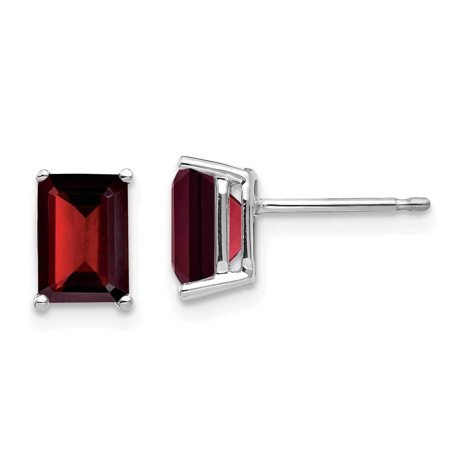 7x5mm Emerald Cut Garnet Earrings 14k White Gold XE66WGA