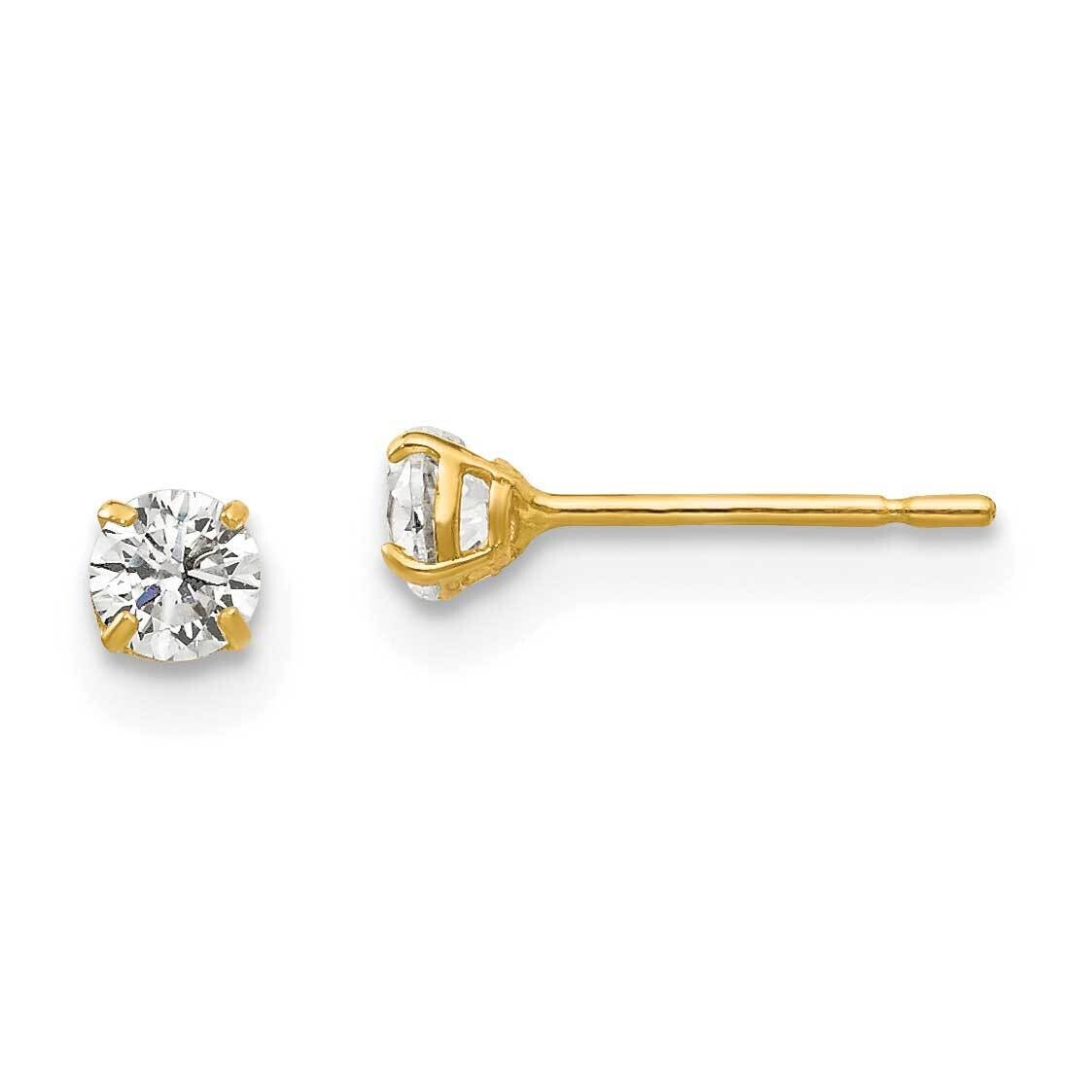 3mm Round Synthetic Diamond Post Earrings 14k Gold XD26CZ, MPN: XD26CZ, 716838209866