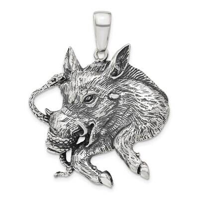 Antiqued Boar with Snake Pendant Sterling Silver QC4112