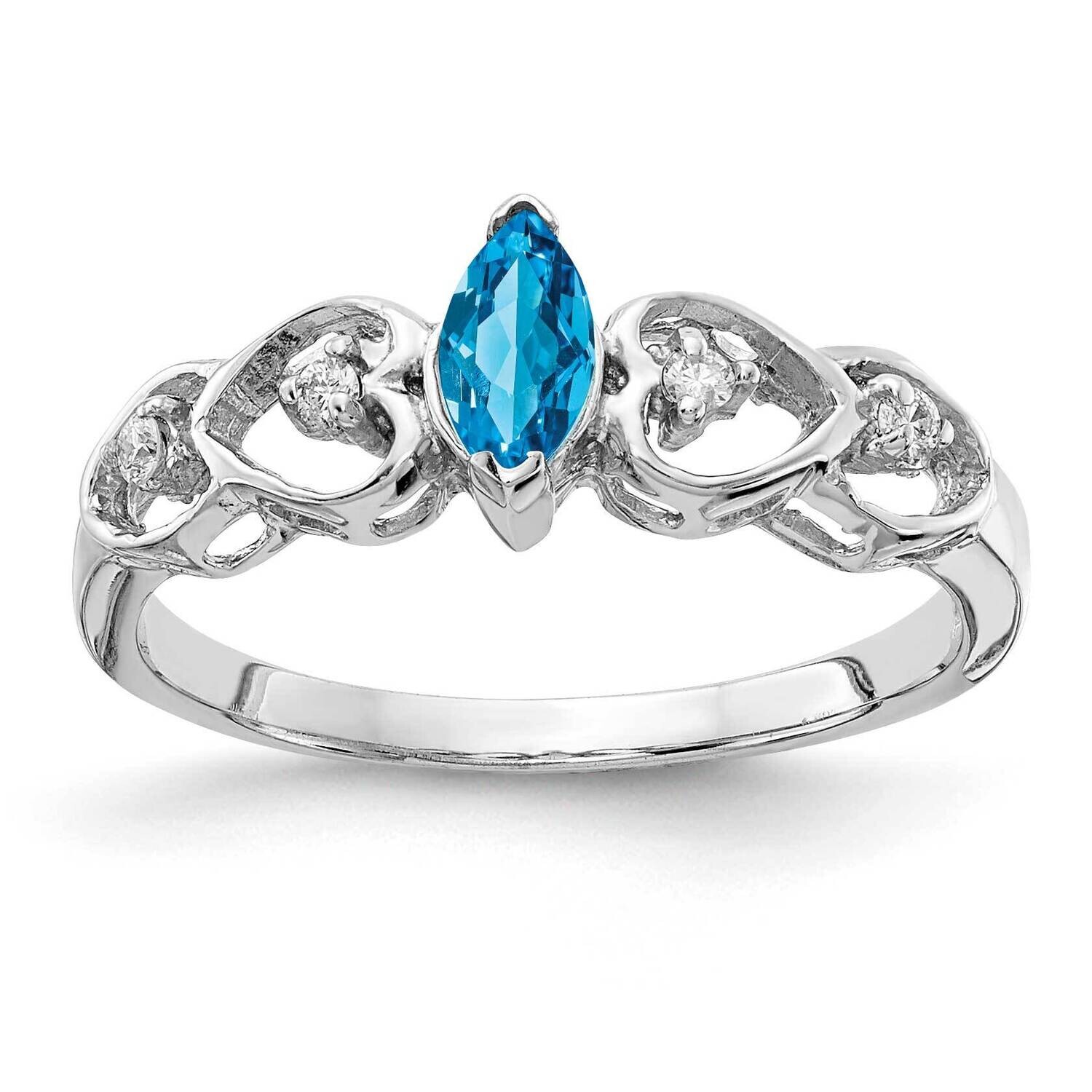Blue Topaz Diamond Ring 14k white Gold 6x3mm Marquise X9699BT/A