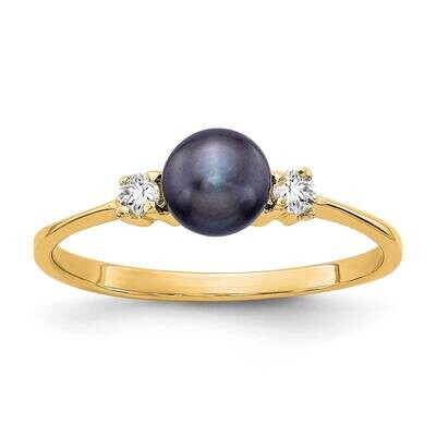 5mm Black Fresh Water Cultured Pearl Diamond Ring 14k Gold X9754BP/A, MPN: X9754BP/A, 883957046792
