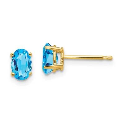 6x4mm Oval Blue Topaz Earrings 14k Gold XE86BT, MPN: XE86BT, 883957341712
