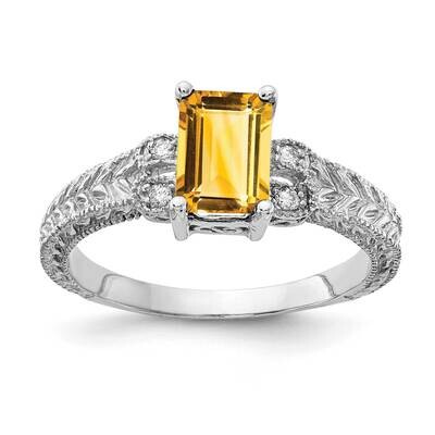 Citrine Diamond Ring 14k white Gold 7x5mm Emerald Cut Y2266CI/A, MPN: Y2266CI/A, 883957621319