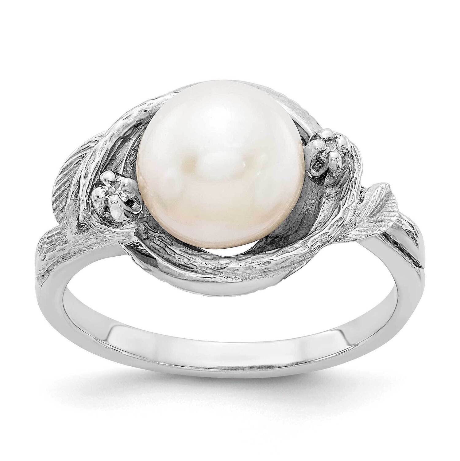 7.5mm Cultured Pearl Diamond ring 14k White Gold Y4383PL/AA