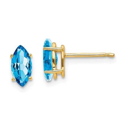 Blue Topaz Diamond Marquise Stud Earring 14k Gold XE104BT, MPN: XE104BT, 883957089881