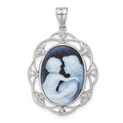Everlasting Love Diamonds Agate Cameo Pendant 14K White Gold  XU648