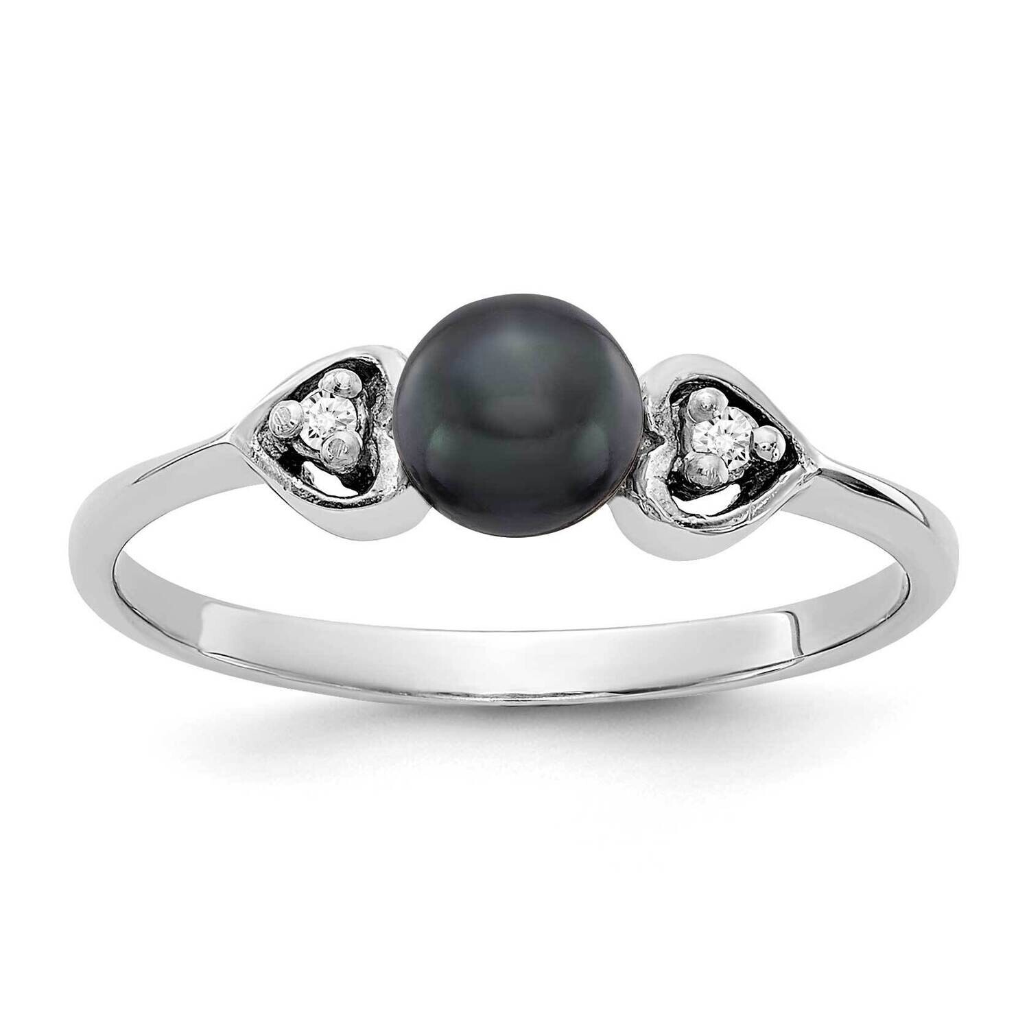 4.5mm Black Fresh Water Cultured Pearl Diamond Ring 14k white Gold Y1937BP/A, MPN: Y1937BP/A, 88395…
