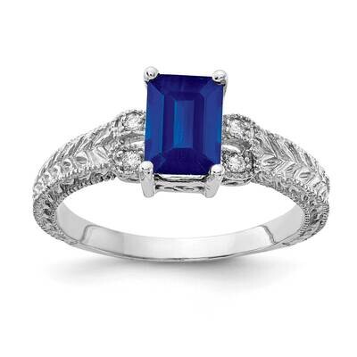 7x5mm Emerald Cut Sapphire Diamond Ring 14k White Gold Y2266S_AA, MPN: Y2266S_AA, 883957621623