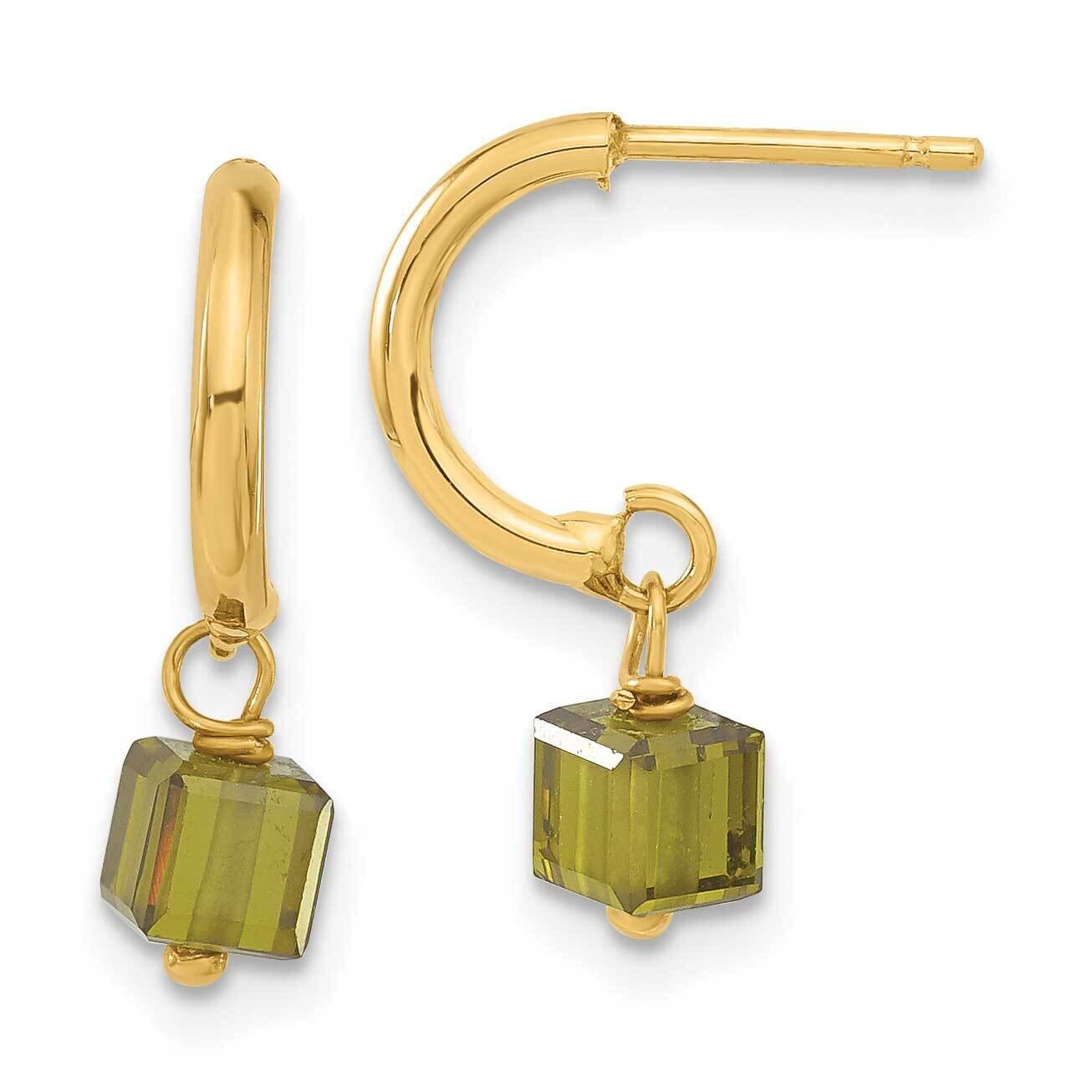 Green CZ Dangle Half Hoop Earrings 14k Gold XY835