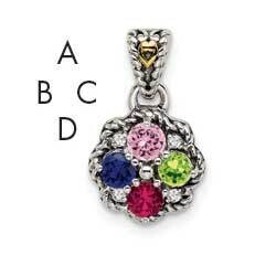 4-Stone Diamond Mothers Pendant Semi-Mount Sterling Silver Antiqued 14k QMPD38/4, MPN: QMPD38/4,