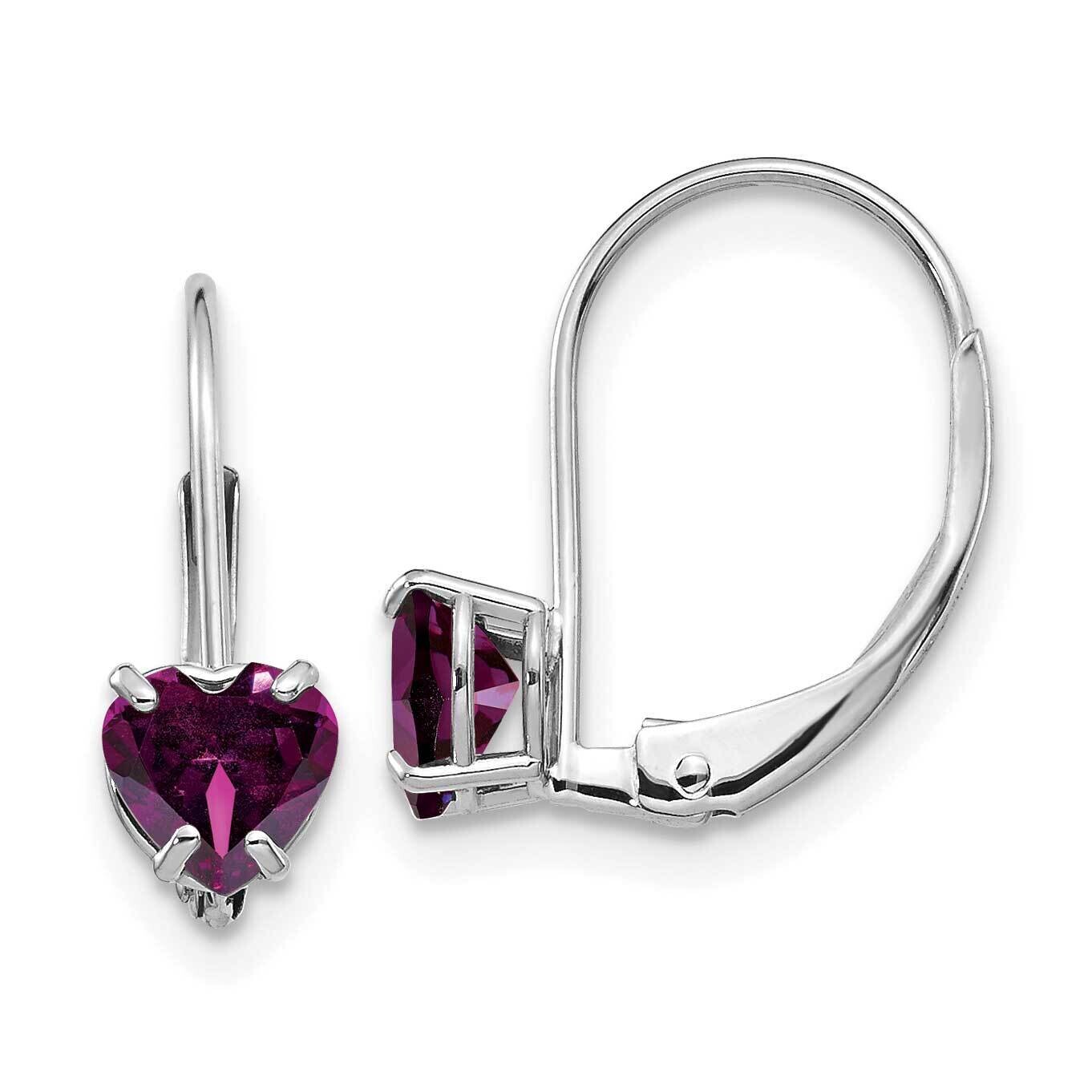 5mm Heart Rhodolite Garnet Leverback Earrings 14k White Gold XLB120WRG, MPN: XLB120WRG, 883957129778