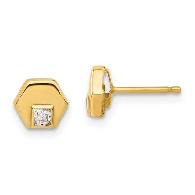 Hexagon CZ Post Earrings 14k Gold Polished YE255