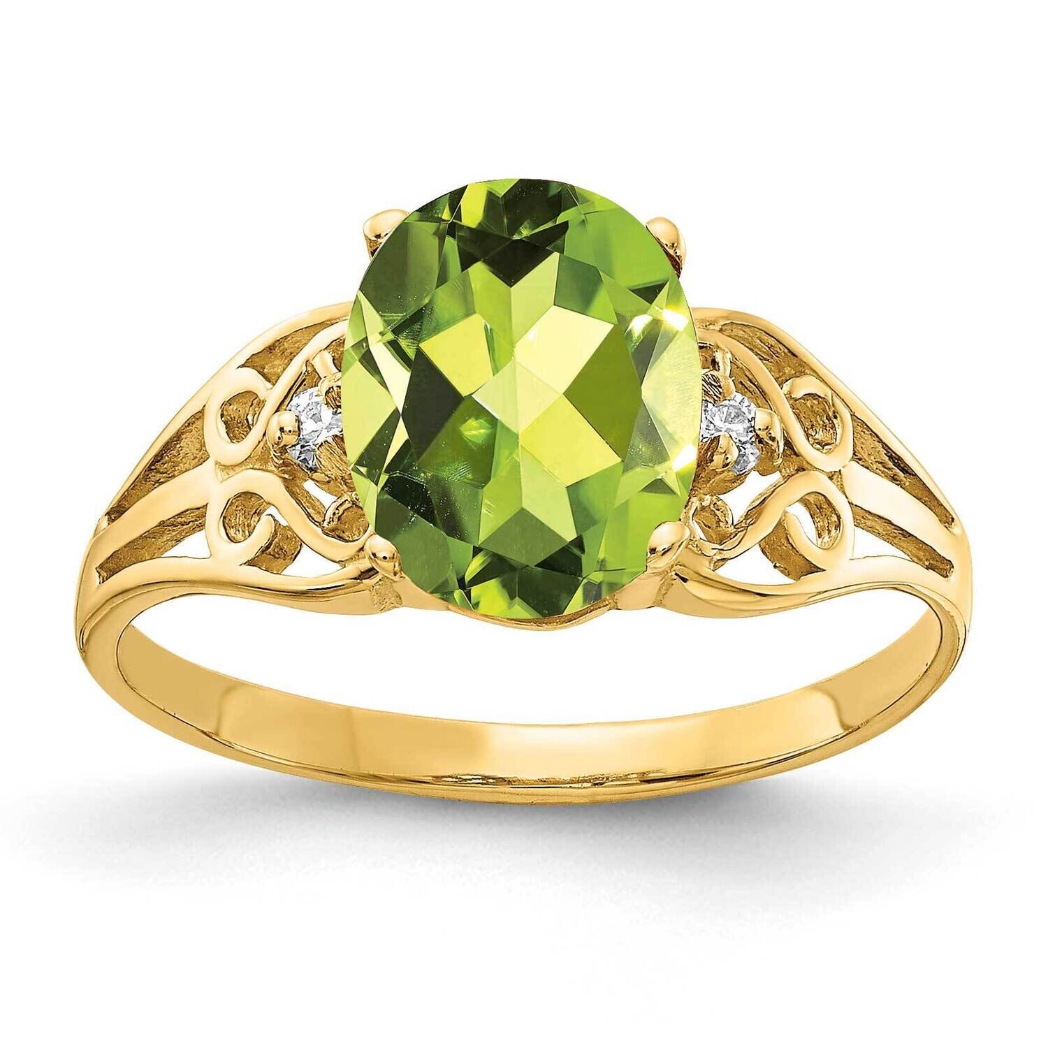 9x7mm Oval Peridot Diamond Ring 14k Gold X6106PE/A, MPN: X6106PE/A, 883957535753