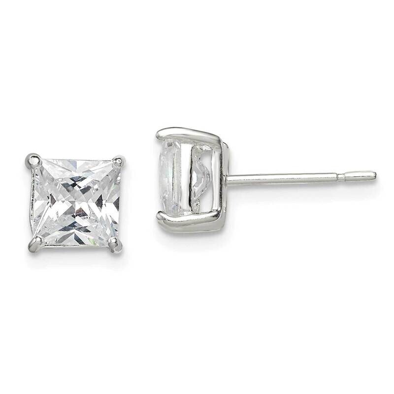 6mm Princess Basket Set Diamond Stud Earrings Sterling Silver QE3153, MPN: QE3153, 883957925448