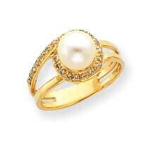 7.5mm Fw Cultured Pearl Aa Diamond Ring 14k Gold Y4381PL_AA