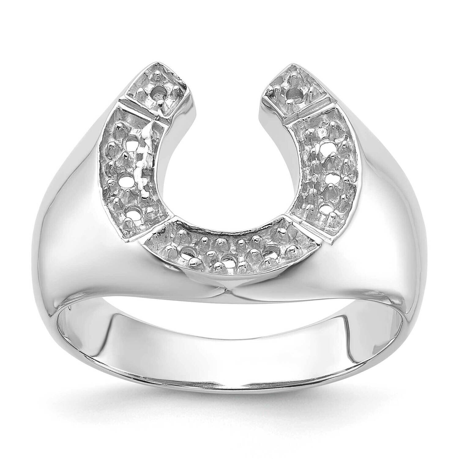 Polished Mens Diamond Horseshoe Ring Mounting 14k White Gold Y1567