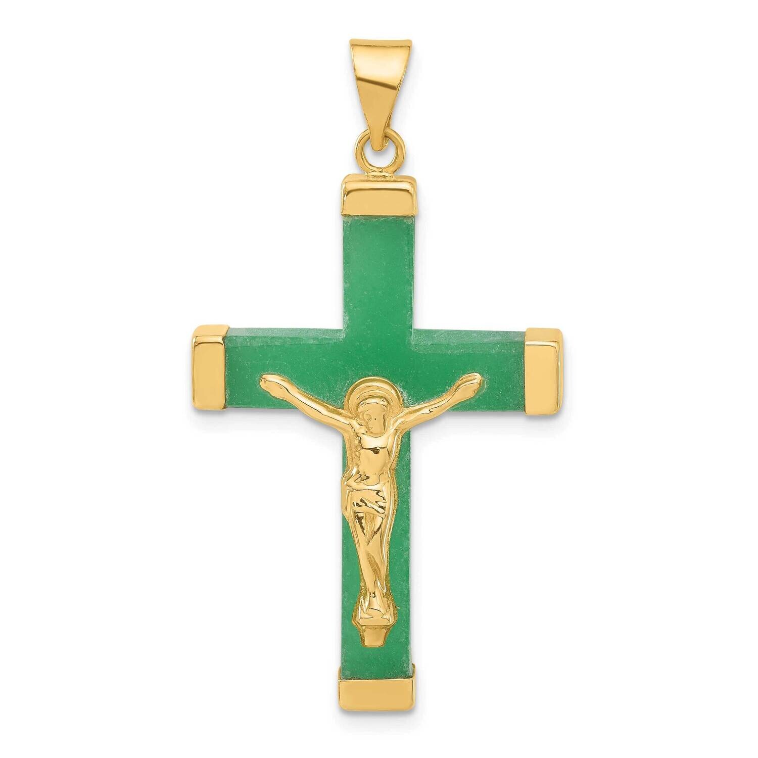 Green Dyed Quartz Crucifix Pendant 14k Gold XR899