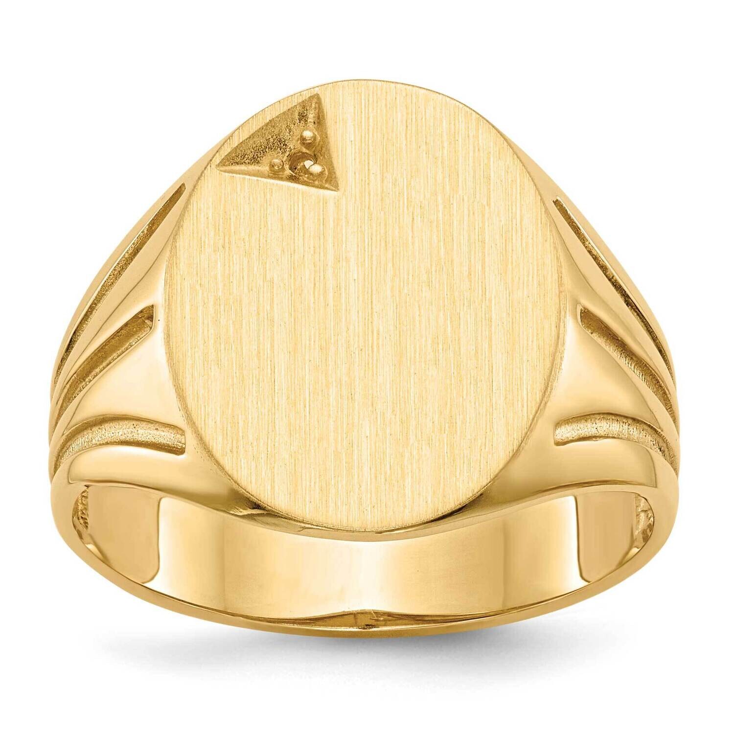 Oval Front Grooved Band Hollow Back 17x13.4 Signet Ring Mounting 14k Gold RS177, MPN: RS177,