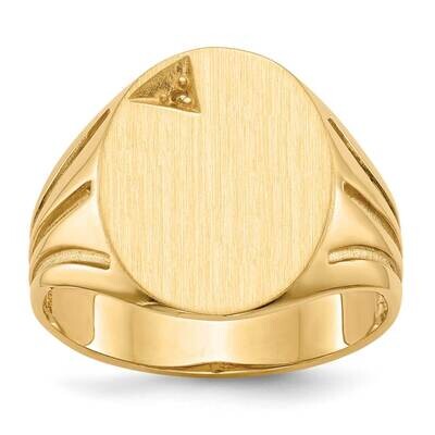 Oval Front Grooved Band Hollow Back 17x13.4 Signet Ring Mounting 14k Gold RS177, MPN: RS177,