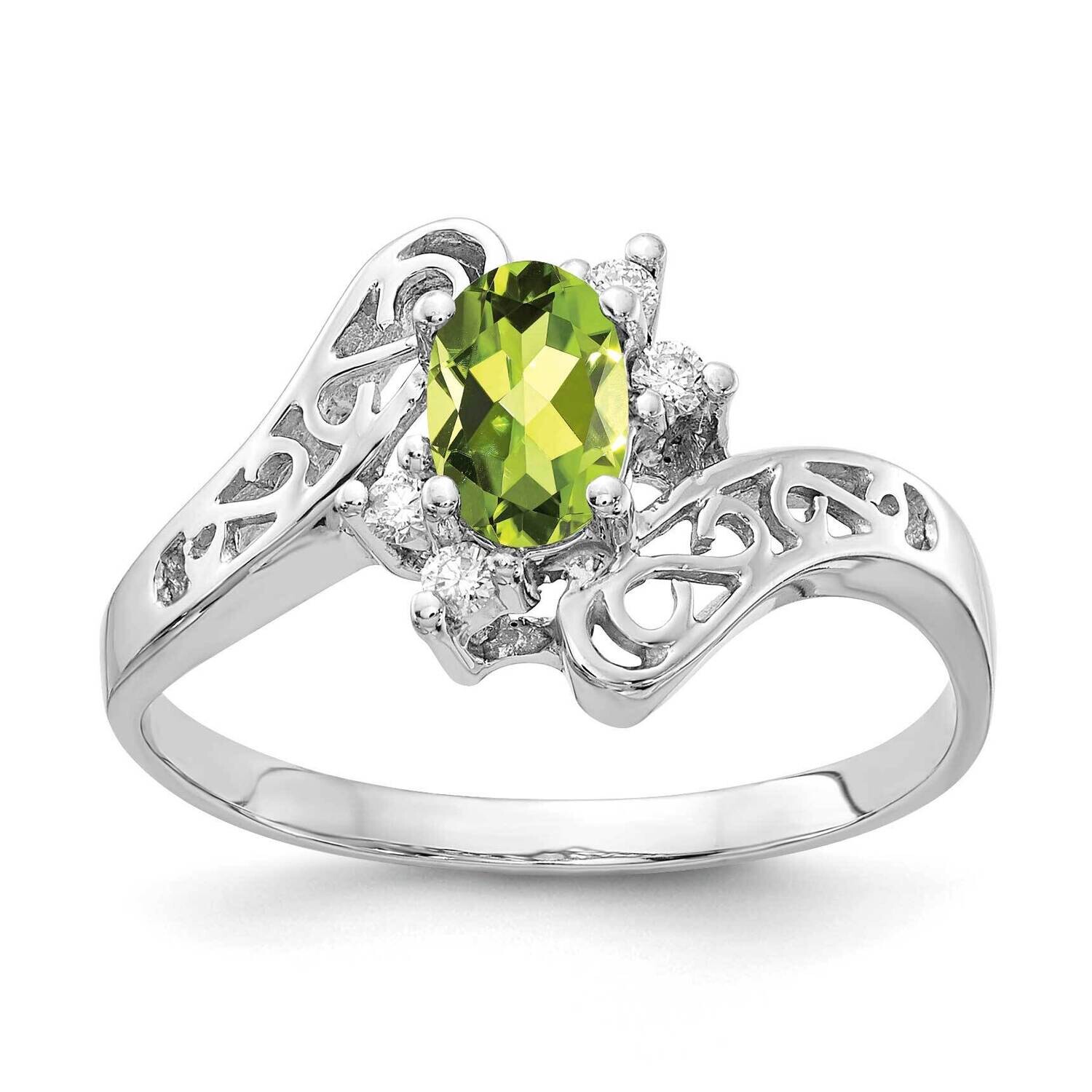 6x4mm Oval Peridot Checker Diamond Ring 14k White Gold X9734PE_AA, MPN: X9734PE_AA, 883957645742