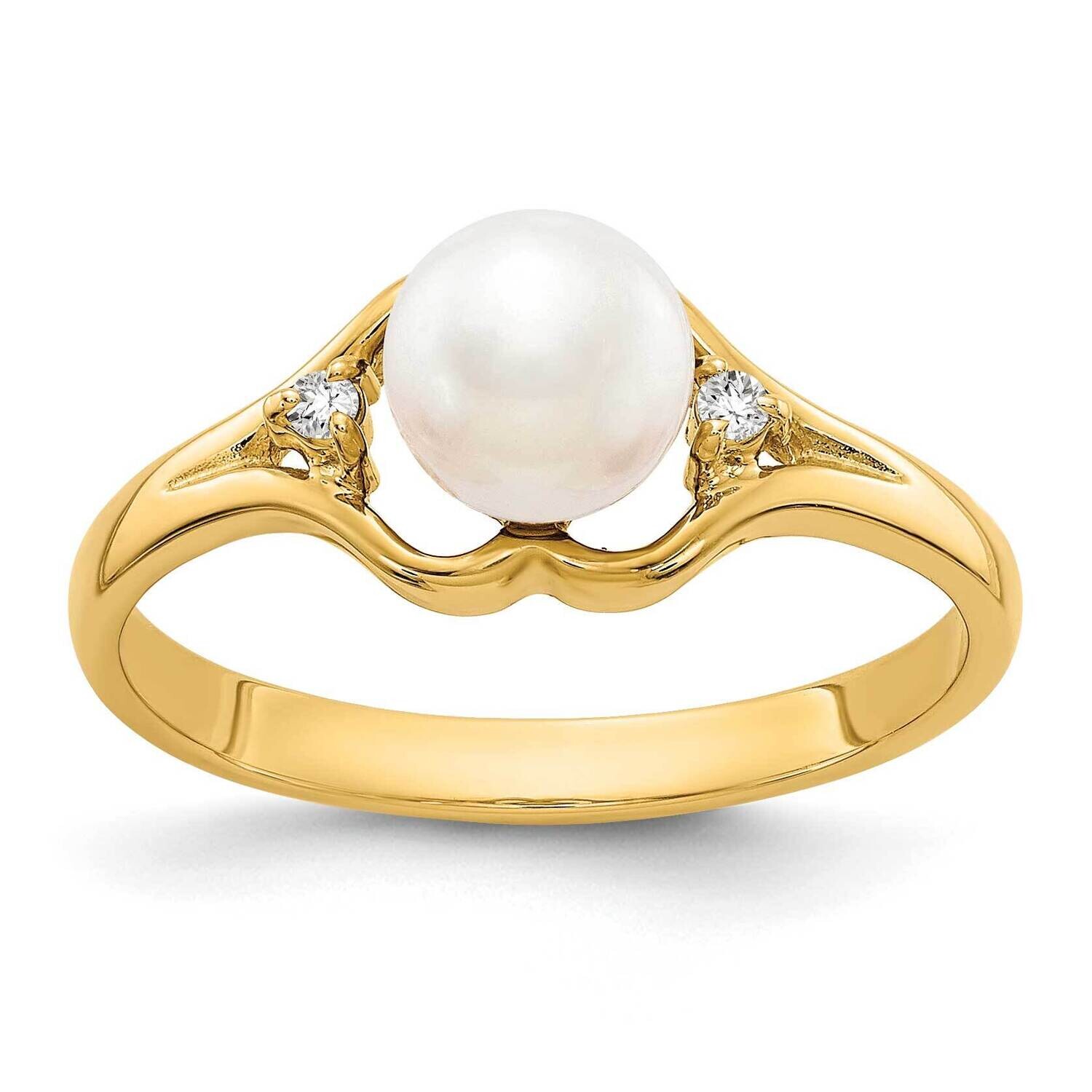 6mm Cultured Pearl Diamond ring 14k Gold Y4337PL/AA
