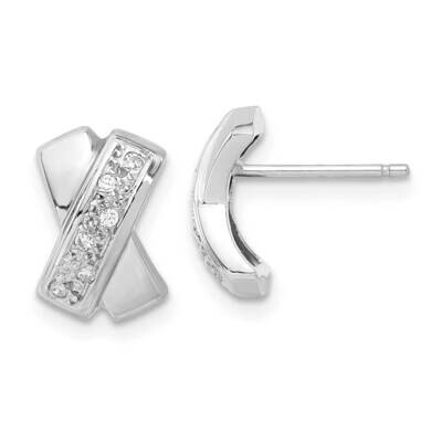 Polished X with CZ Post Earrings 14K White Gold  YE197