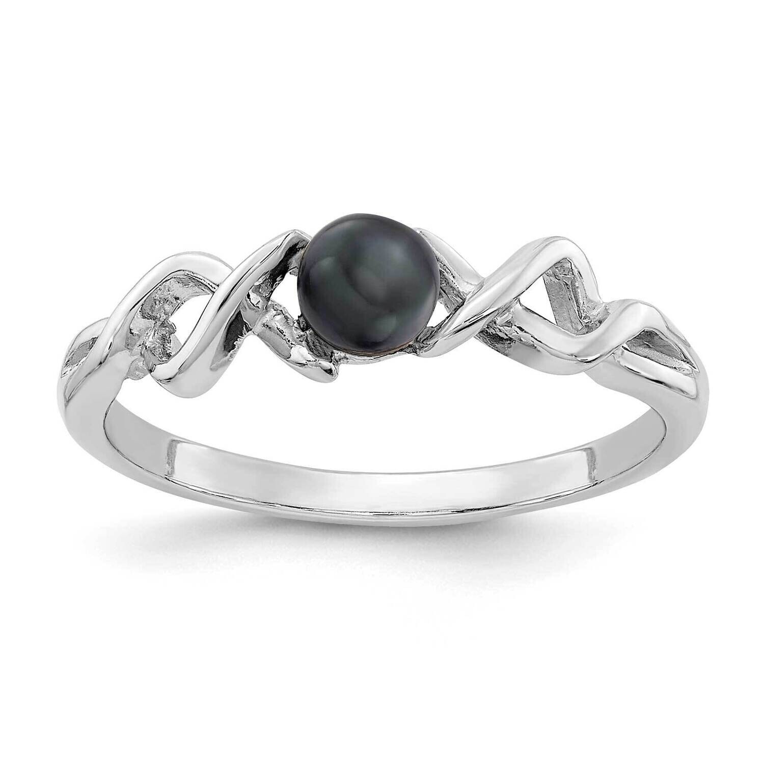 4mm Black Fresh Water Cultured Pearl Ring 14k white Gold Y1872BP