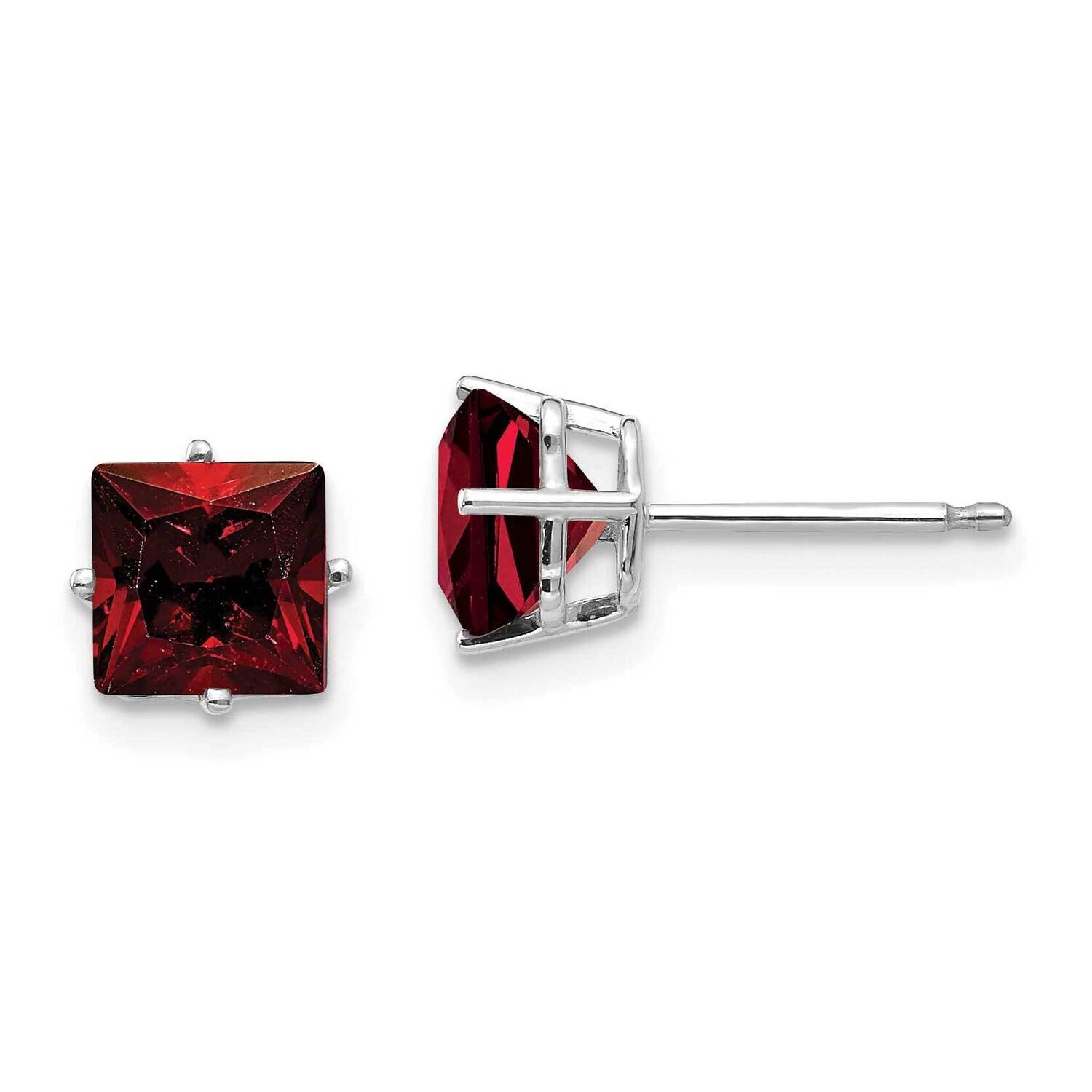 6mm Princess Cut Garnet Earrings 14k White Gold XE62WGA, MPN: XE62WGA, 883957094410