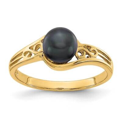 6mm Black Fresh Water Cultured Pearl Ring 14k Gold Y1918BP, MPN: Y1918BP, 883957065397