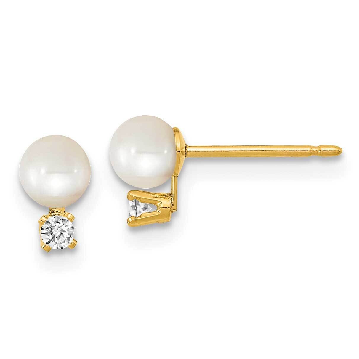3-3.5mm Cultured Pearl & .04 ct. Diamond Post Earring Mounting 14k Gold XD21