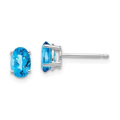 6x4mm Oval Blue Topaz Checker Earrings 14k White Gold XE86WBC, MPN: XE86WBC, 883957106588