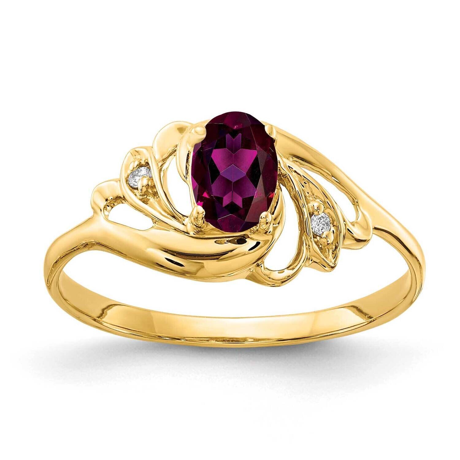 Rhodolite Garnet Diamond Ring 14k Gold 6x4mm Oval X9716RG/A