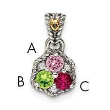 3-Stone Diamond Mothers Pendant Semi-Mount Sterling Silver Antiqued 14k QMPD38/3, MPN: QMPD38/3,