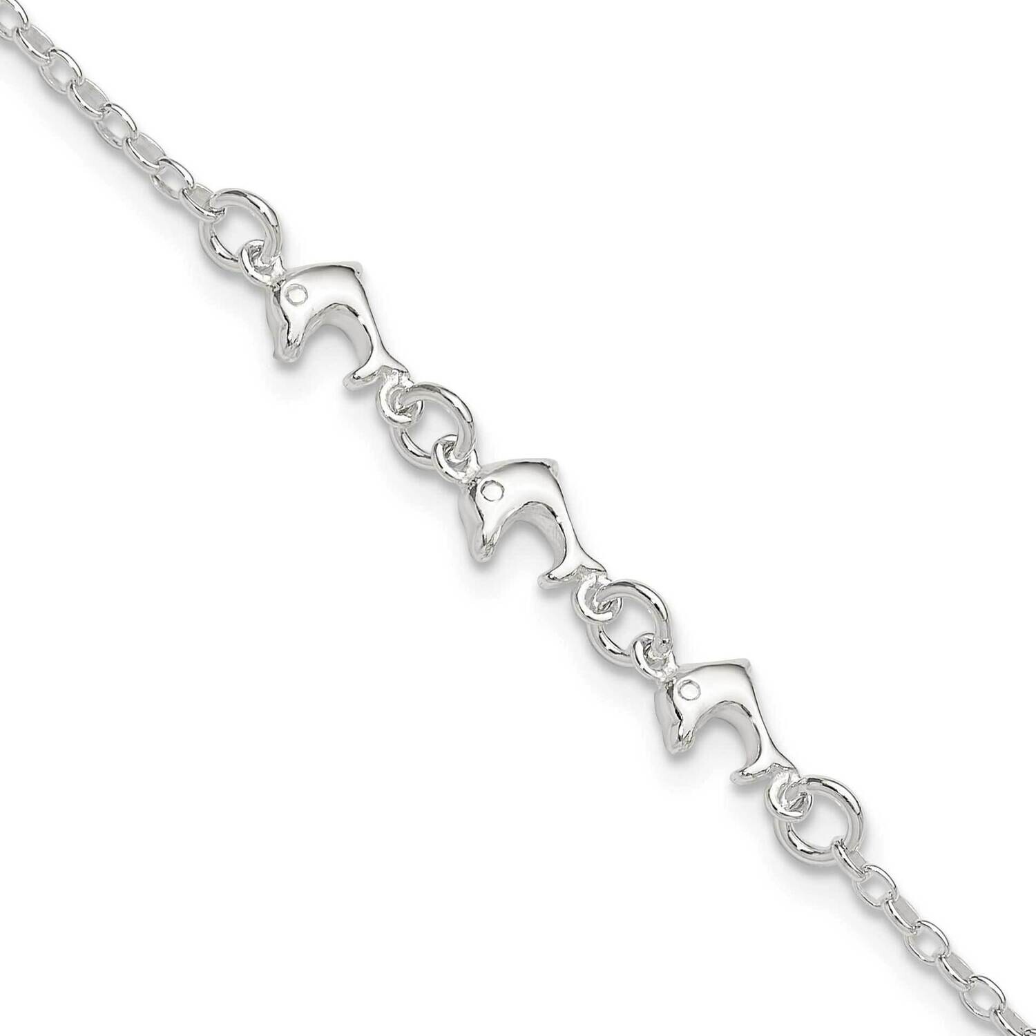 9 Inch 3 Dolphins Anklet Sterling Silver QG423-9, MPN: QG423-9, 886774115139