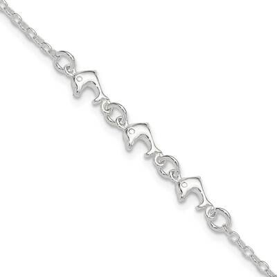 9 Inch 3 Dolphins Anklet Sterling Silver QG423-9, MPN: QG423-9, 886774115139