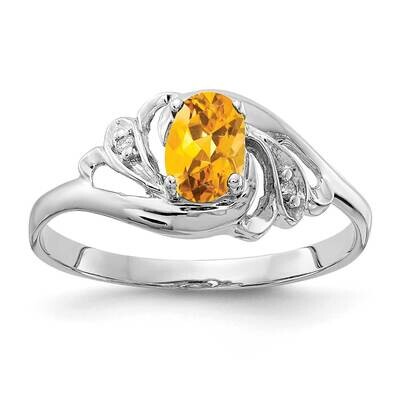 6x4mm Oval Citrine Checker Diamond Ring 14k White Gold X9717CI_AA, MPN: X9717CI_AA, 883957644448