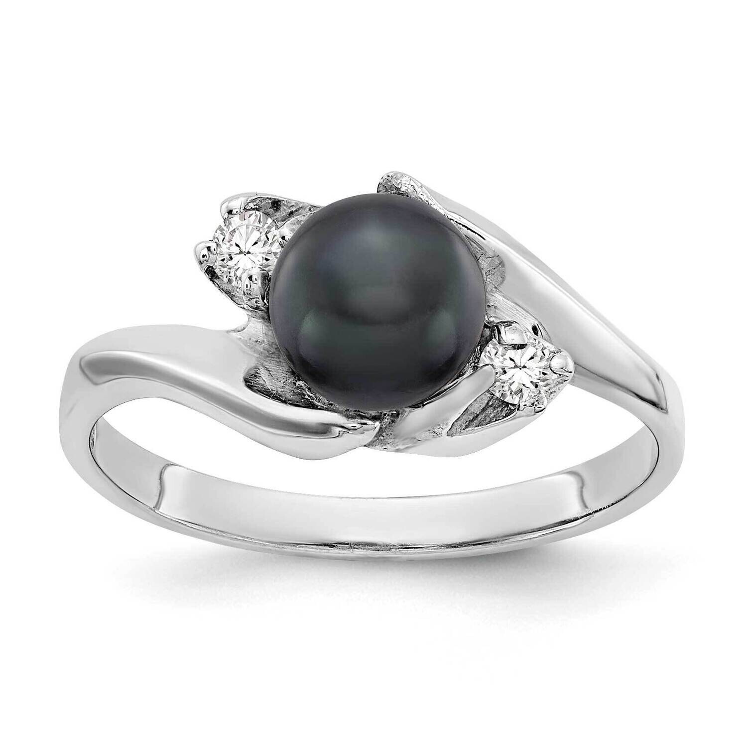 6mm Black Fresh Water Cultured Pearl Diamond Ring 14k white Gold Y1933BP/A, MPN: Y1933BP/A, 8839570…