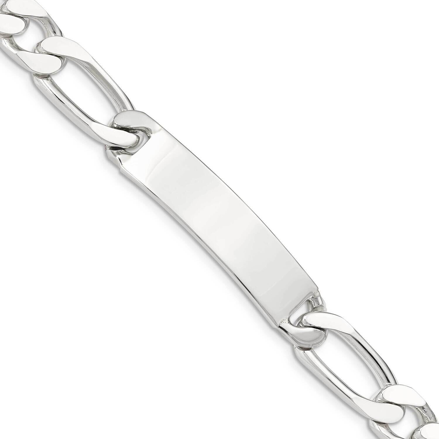 8.5 Inch Engravable Figaro Link ID Bracelet Sterling Silver Polished QID116-8.5