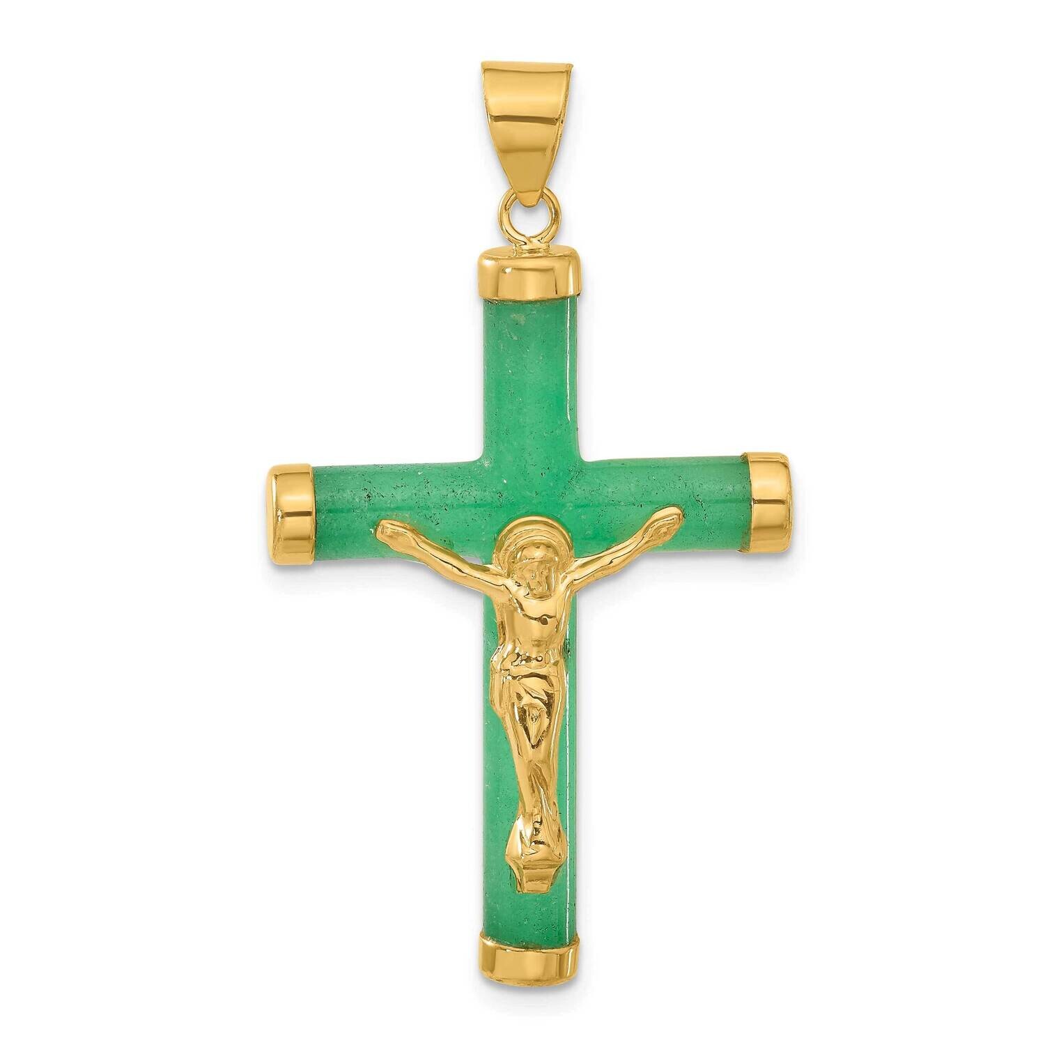 Green Jade Crucifix Pendant 14k Gold XR902