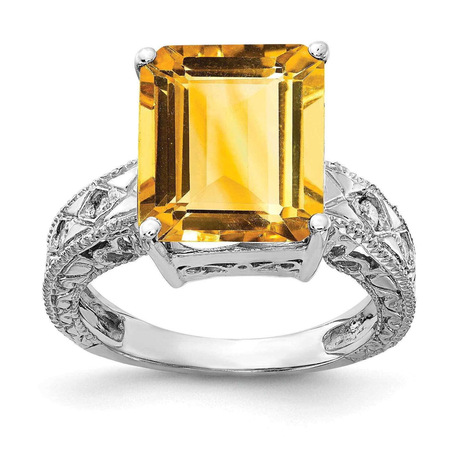 12x10mm Emerald Cut Citrine Diamond Ring 14k White Gold Y2270CI_AA, MPN: Y2270CI_AA, 883957618685