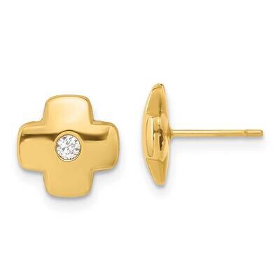 Cross with CZ Post Earrings 14k Gold Polished YE225