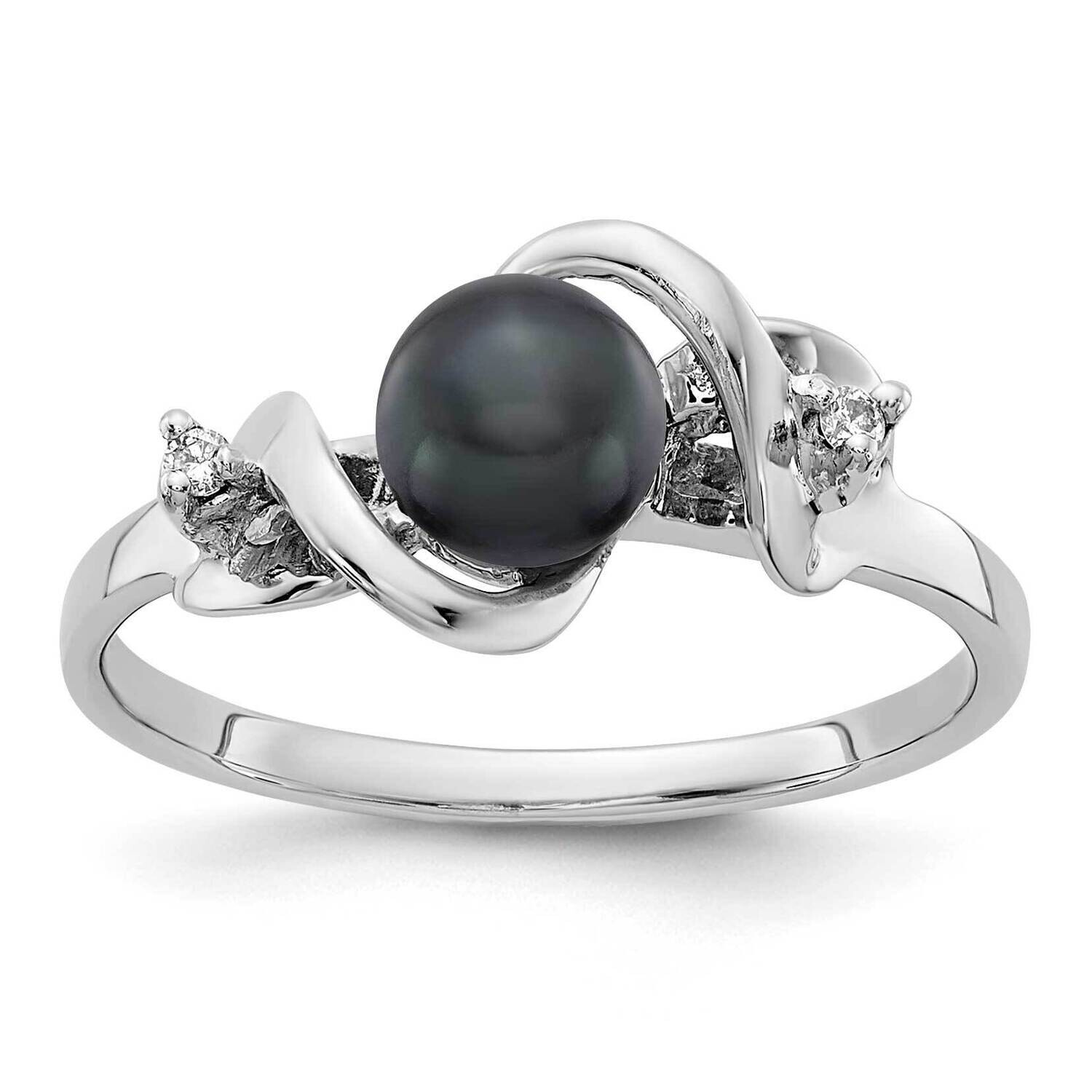 5.5mm Black Fresh Water Cultured Pearl Diamond Ring 14k white Gold Y2017BP/A