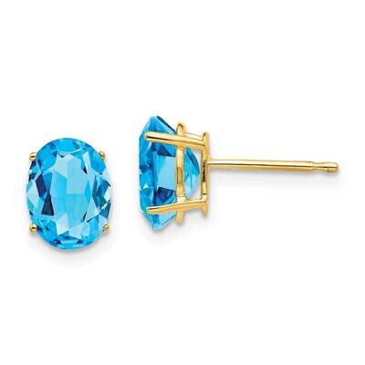 8x6mm Oval Blue Topaz Earrings 14k Gold XE88BT, MPN: XE88BT, 883957341705