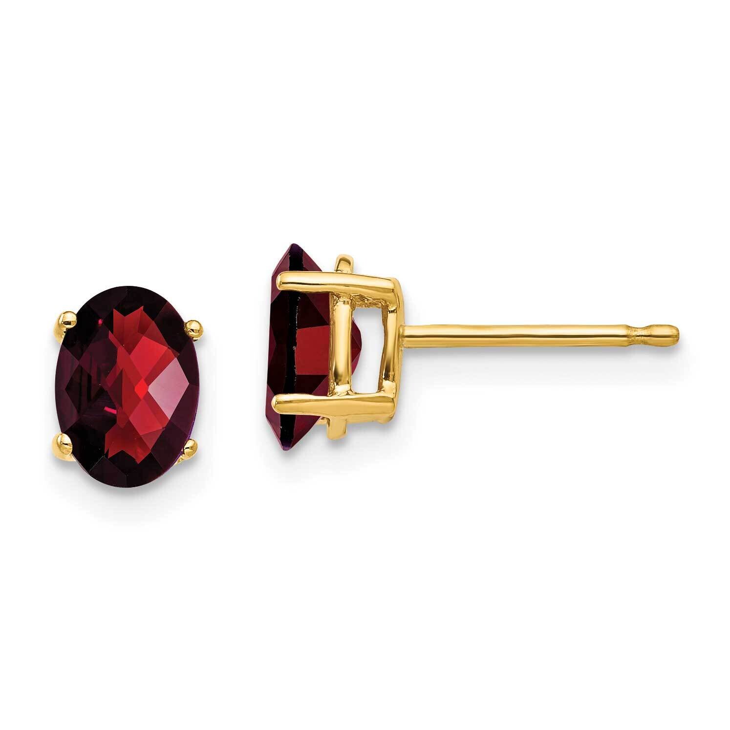 7x5mm Oval Garnet Checker Earrings 14k Gold XE87GC, MPN: XE87GC, 883957107509