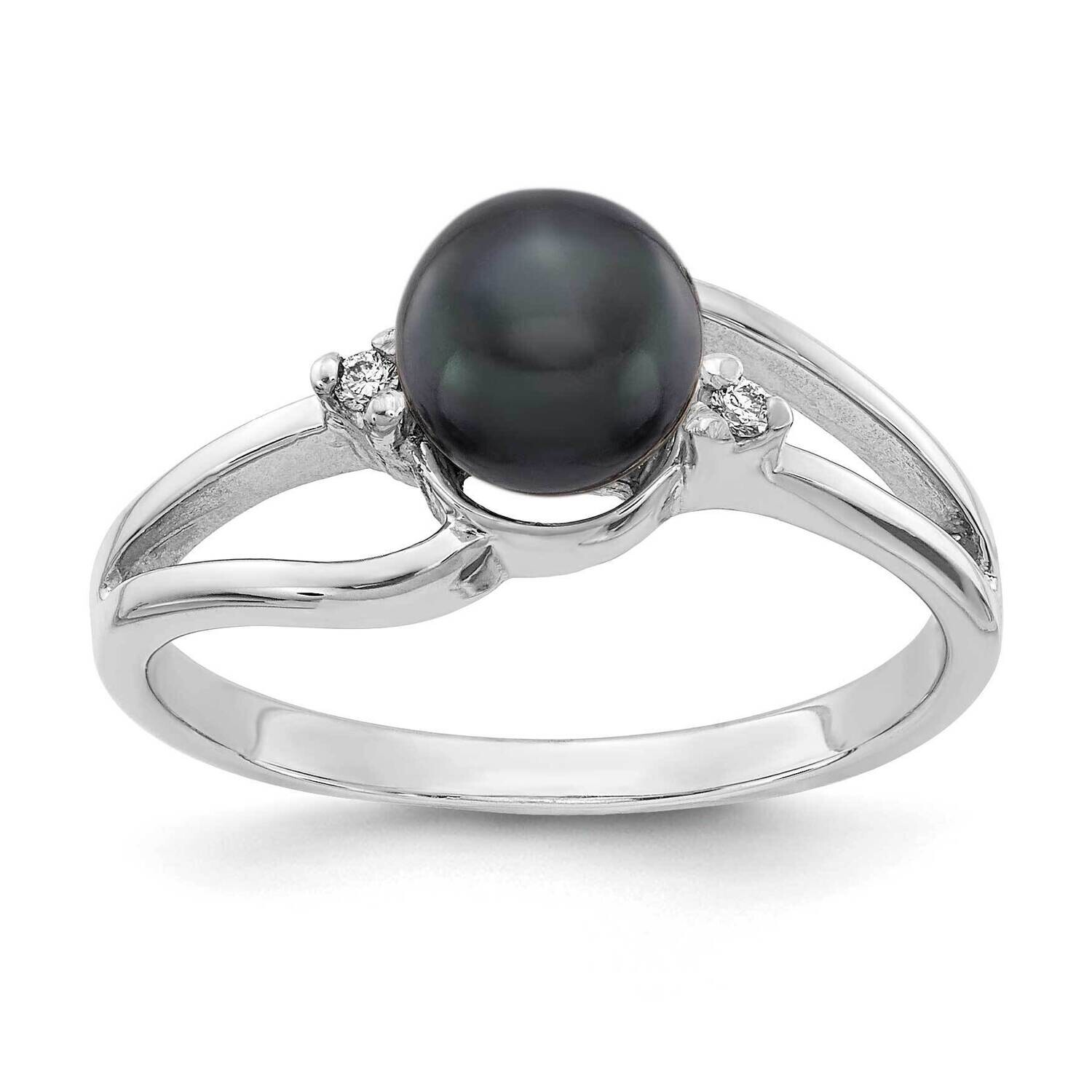 6mm Black Fresh Water Cultured Pearl Diamond Ring 14k white Gold Y1854BP/A